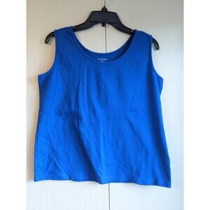 Land's End Women's Blue Sleeveless Crew Neck 100% Cotton Top Size L/P